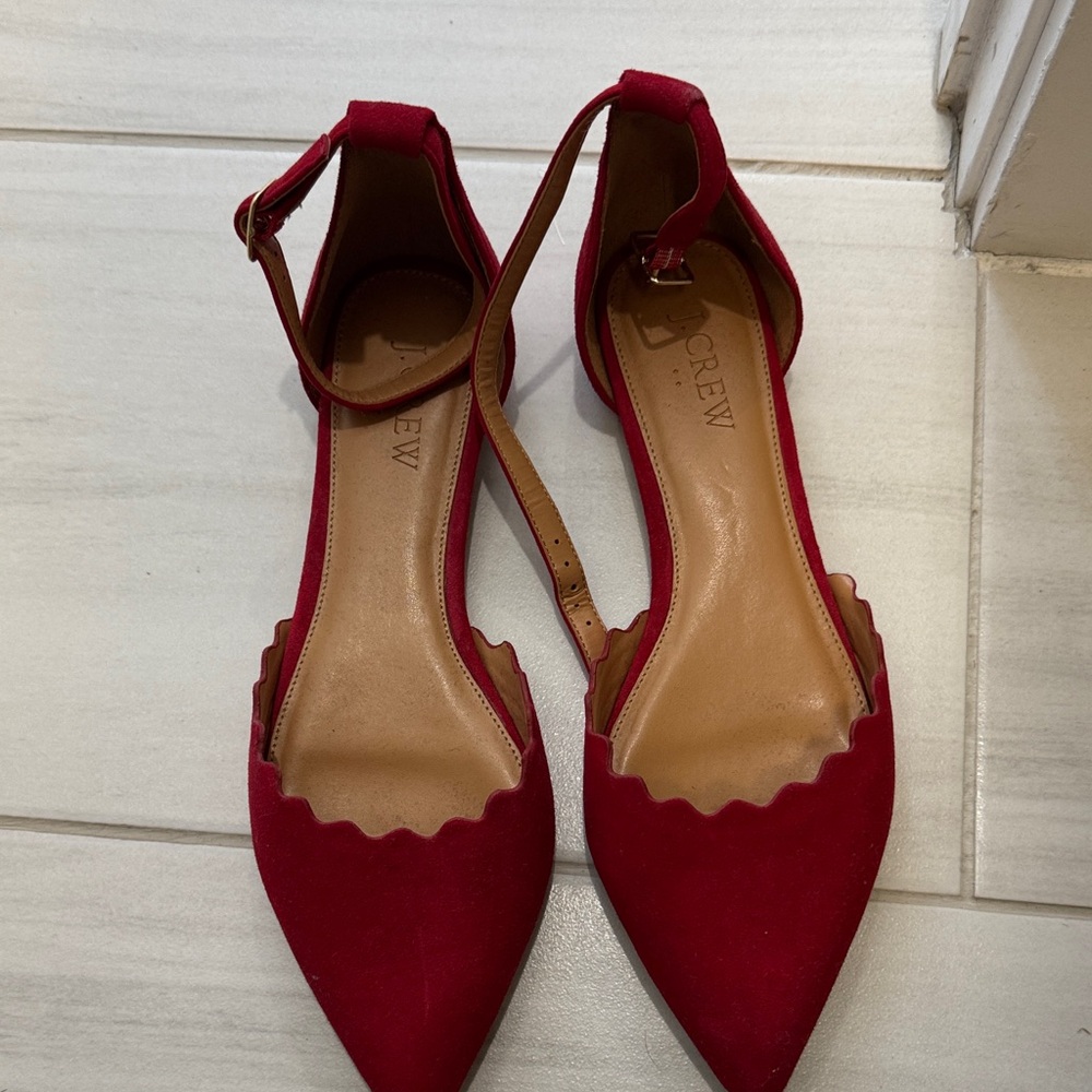J. Crew Women's Vibrant Red Scalloped Flats